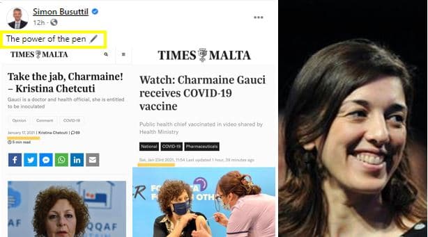  “Il-Qawwa Tal-Pinna” – Busuttil Jgħid Li Charmaine Gauci Ħadet Il-Vaċċin Bis-Saħħa Tal-Artiklu Ta’ Kristina Chetcuti